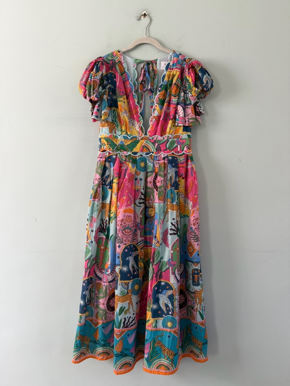 NWT J.Marie Sloane Bow Sleeve Celestial Zodiac Colorful Boho Midi Dress - Picture 2 of 5